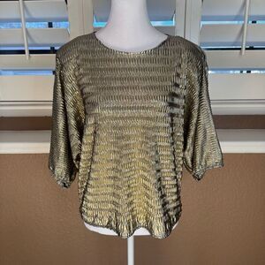 Vintage Jeri Marque Size S Metallic Foil Bubble Blouse Silver Gold Avante Garde